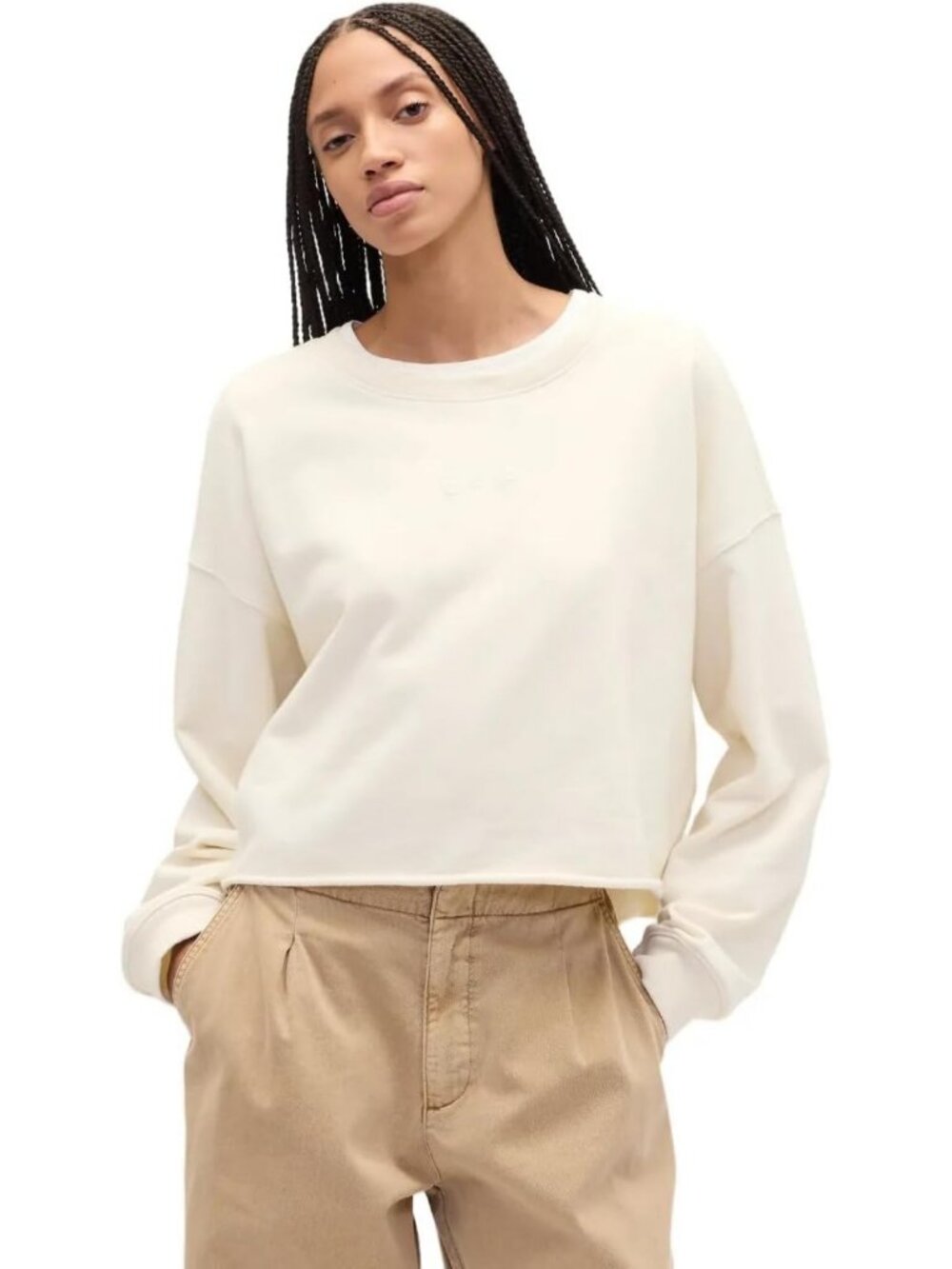 Cropped Cutoff Hem Crewneck Knit Top for Women - Trendy Casual Style